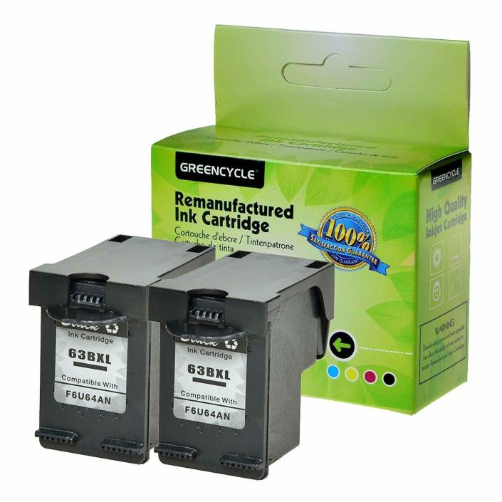 2 pack GREENCYCLE Remanufactured 63XL F6U64A High Yield Ink Cartridge