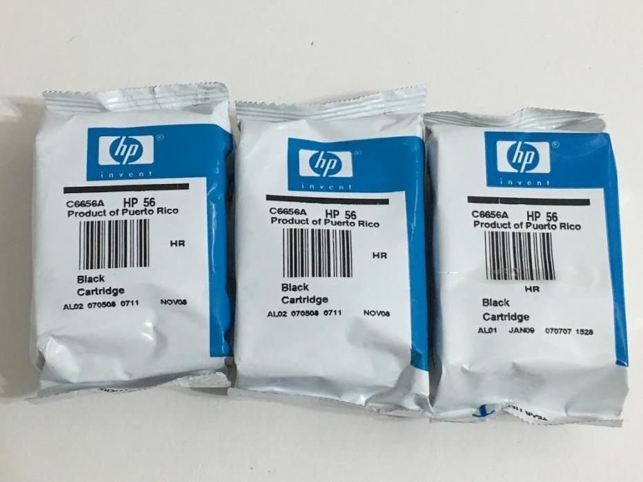 New Genuine HP 56/56/56 Black Ink Cartridges - 3 Packs * Foil Bag *