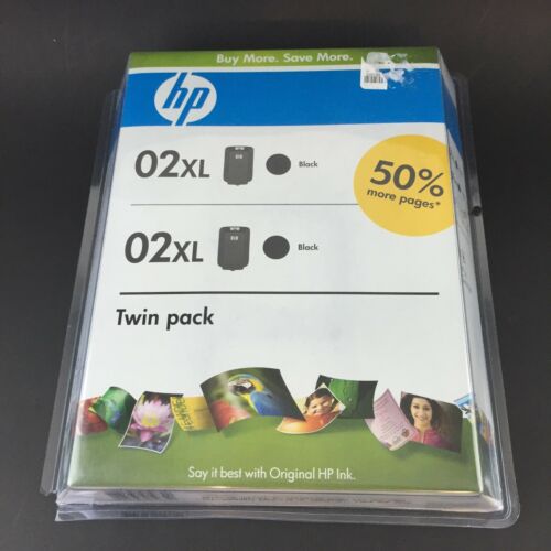 HP 02XL Black 2 Pack Printer Ink Cartridges 02 XL High Yield NIP Photosmart