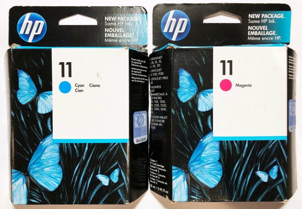 Genuine Lot of 2 HP 11 C4836A Cyan and C4837A Magenta Ink Cartridges New