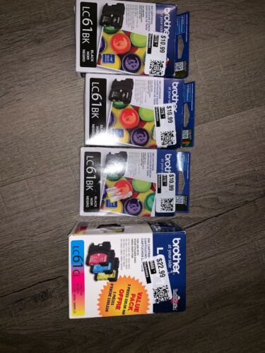 Brother LC61BK & LC61CL Ink Cartridge Lot of 4-New Open Box