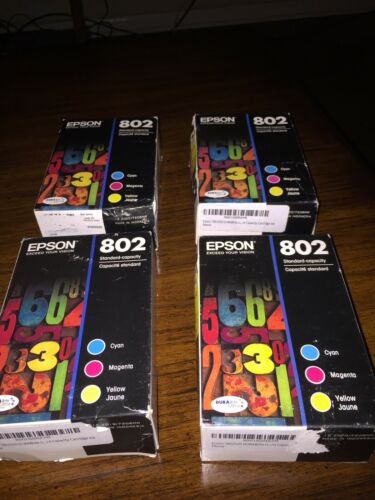 4 Epson 802 Color Ink Cartridges Workforce Pro Exp 12/2020 12/2019