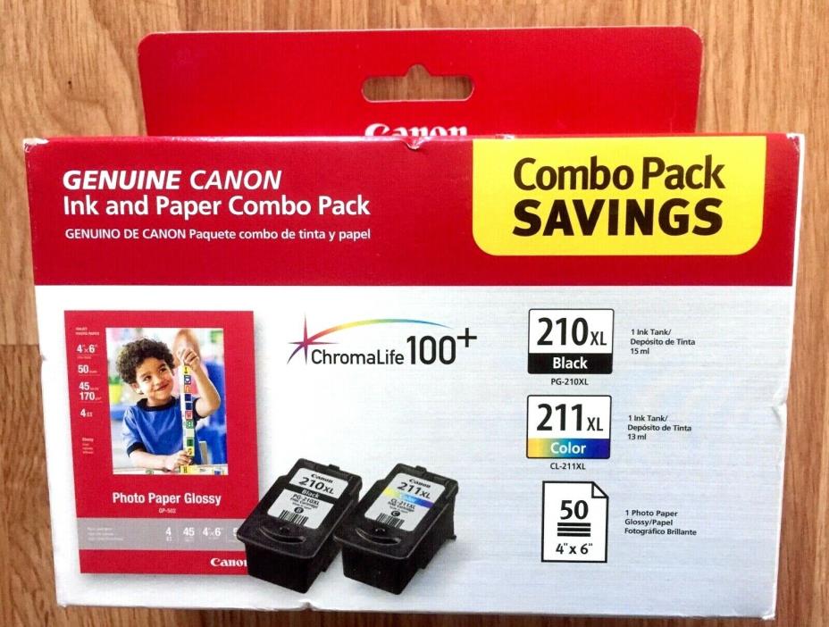 Canon PG-210 xl Black & CL-211x Color Ink Combo Pack+50 Sheet, 4 X 6 Inch Paper