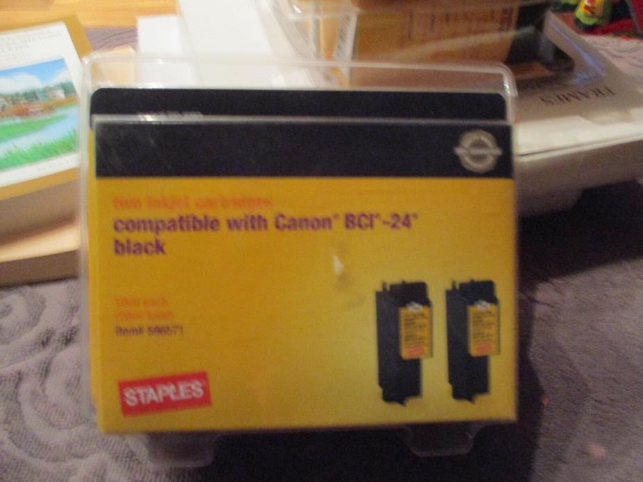 NIP STAPLES COMPATIBLE CANON BCI-24 TWO BLACK INKJET CARTRIDGES Item 596571