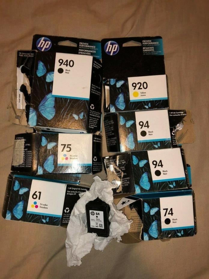 Lot of 8 HP Ink Cartridges - 940, 920, 94, 75, 74, 64, 61 - Color Black Yellow