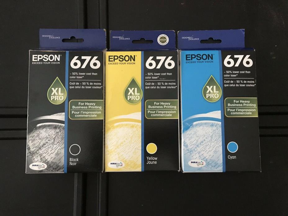 Sealed Epson 676 XL Pro Ink Black, Cyan, Yellow 2018 codes