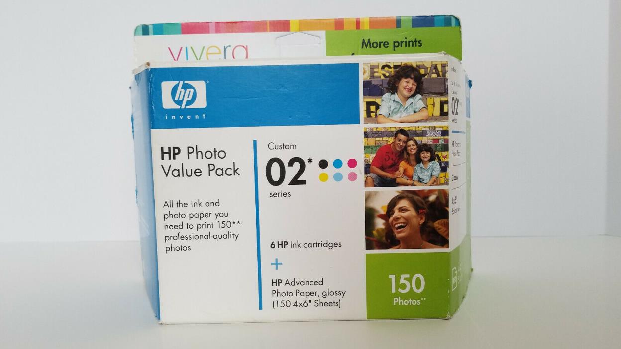 GENUINE HP 02 Photo VALUE PACK 6 Ink Cartridges 150 Sheets Photo Paper, SEALED!
