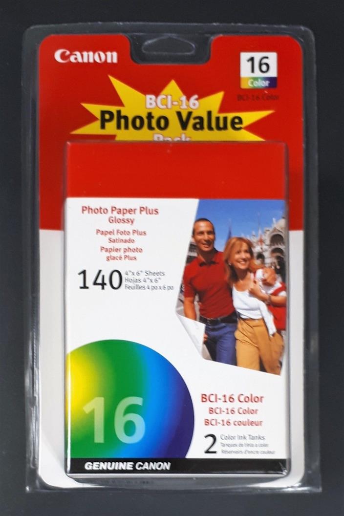 Canon BCI-16 Photo Value Pack ~ Color Ink Tanks + Photo Paper Plus Glossy - New