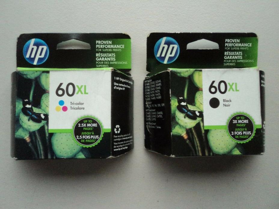 New Sealed Genuine HP 60XL Black & 60XL Tri-Color Ink : Expires December 2019