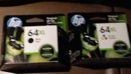 (2) HP 64XL ORIGINAL PRINTER INK CARTRIDGE   (1) BLACK (1) TRI-COLOR exp/2020