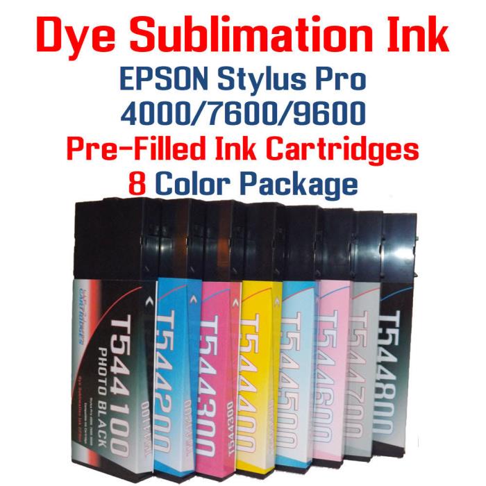 Dye Sublimation Ink - 8- Pre-Filled ink cartridges 220ml each - Epson Stylus Pro