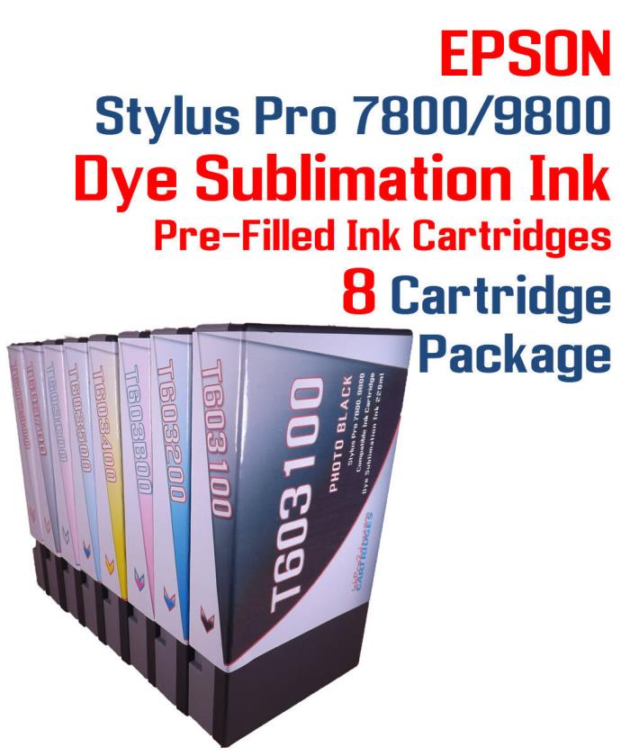 Dye Sublimation Ink - 8 Pre-Filled ink cartridges 220ml - Epson Stylus Pro