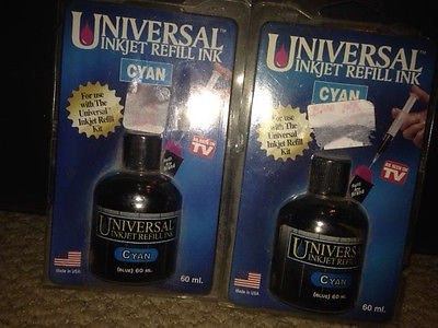 UNIVERSAL INKJET REFILL INK-2 BOTTLES OF CYAN (BLUE) 60ML EACH-NIP