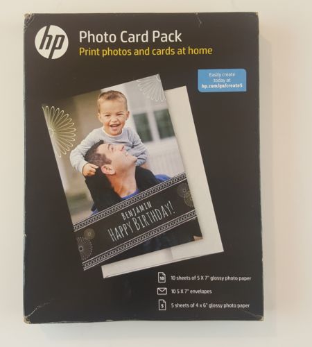 NEW HP Photo Card gloss Pack 10 sheets 5x7 paper & envelopes & 5 sheet 4x6 paper