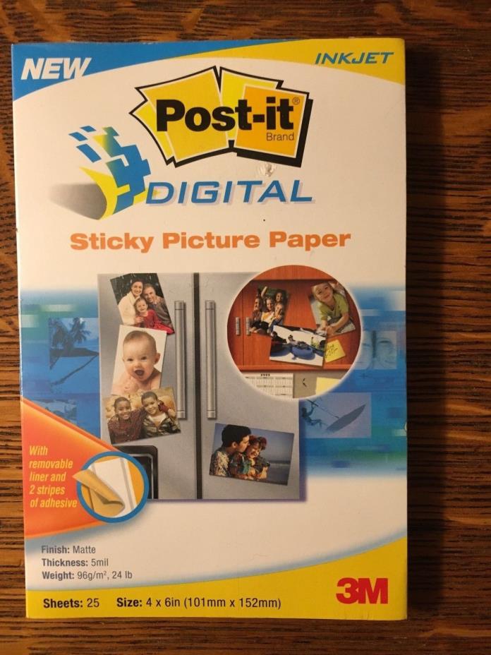 NEW PACK 3M Post-it Digital Sticky Picture Paper -Matte Finish - 4x6 - 25 Sheets