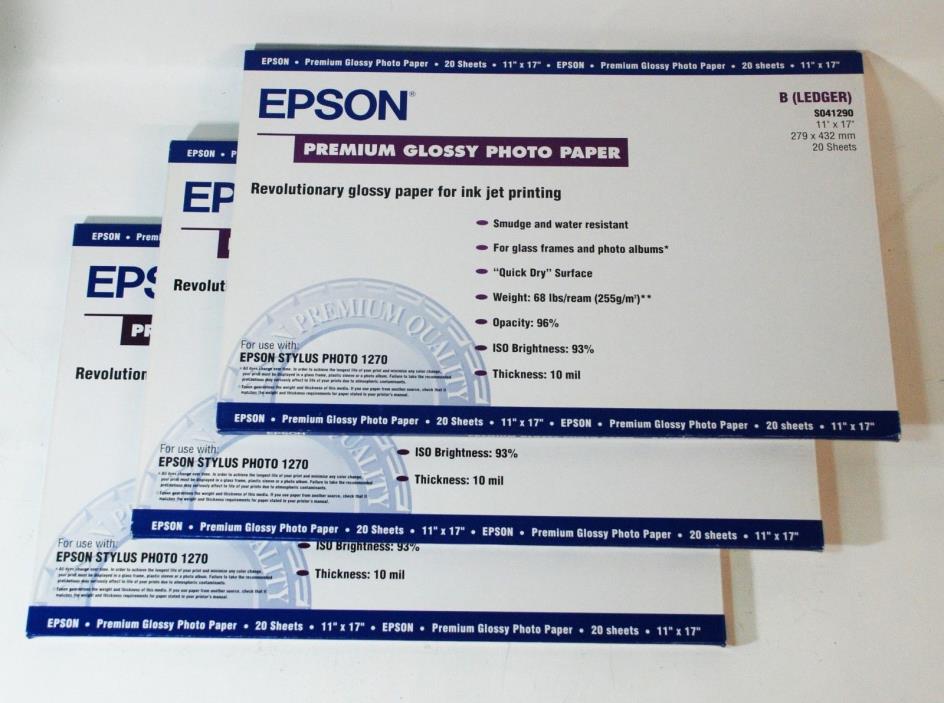 Epson S041290 Premium Glossy Photo Paper 11 x 17  B Ledger 3 Packs