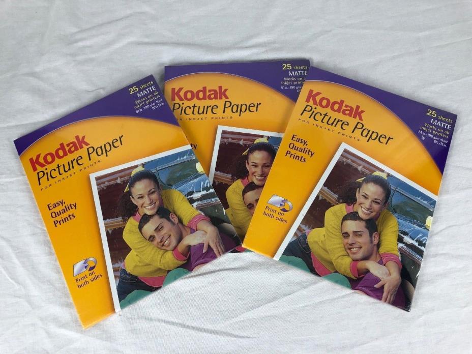 Kodak Picture Paper For Inkjet Printers (3) 25 Sheets Matte 8.5X11 Double Sided