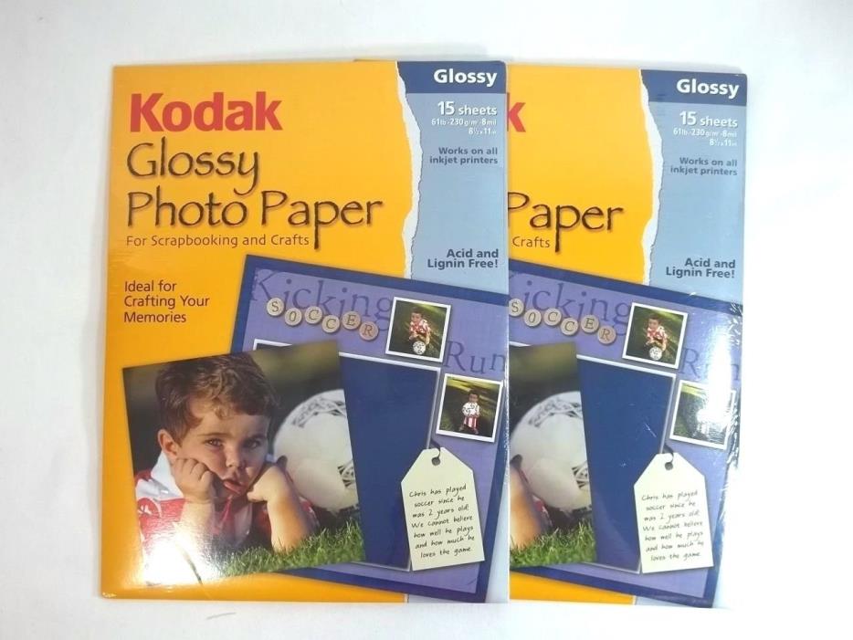 Kodak Glossy Photo Paper For Scrapbooking Acid Lignin Free 2 Packs of 15