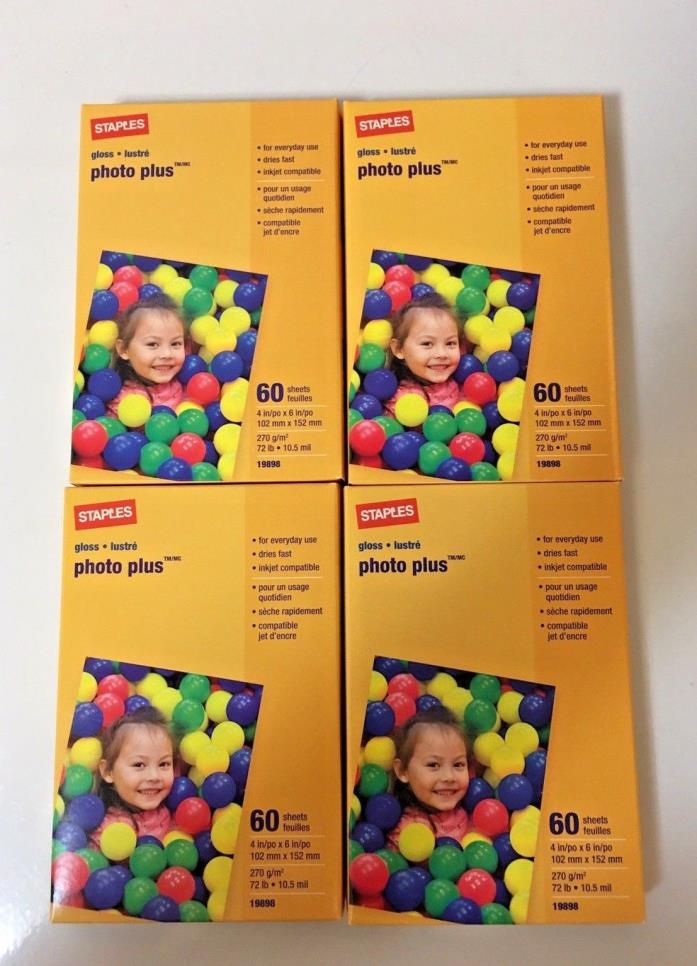 ??Pack of 4?? Staples 4X6 Photo Plus Gloss Paper - 60 x 4 = 240 sheets