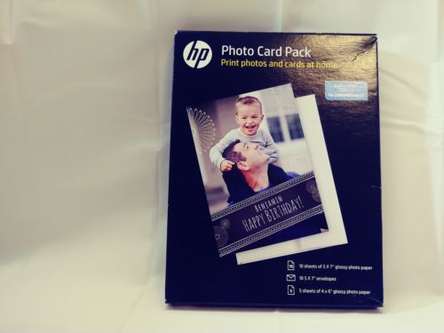 HP PHOTO CARD PACK 10-5x7 GLOSSY PHOTO PAPER, 10-5x7 ENVELOPES 5-4x6 PHOTO PAPER