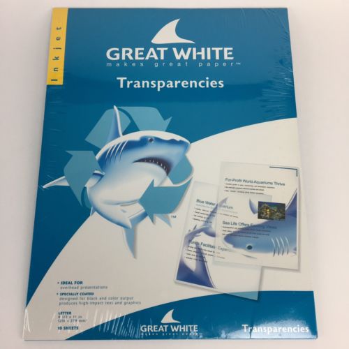 Great White Inkjet Transparencies 10 Sheets 8.5x11 New