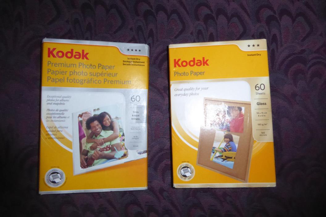 2 pkgs 60 each Kodak Photo Paper 4X6   Gloss Instant Dry1 Premium 1 Regular