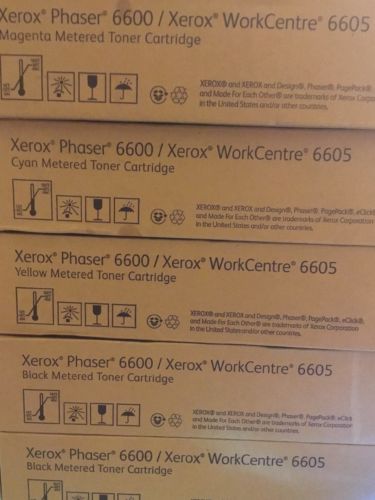 5 GENUINE Xerox Phaser 6600/WorkCentre 6605 ColorToners Xtra Black NIB
