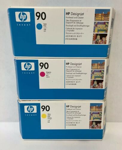 SET OF 3 Genuine HP 90 Printhead & Cleaner Cyan C5055A Mag C5056A Yel C5057A