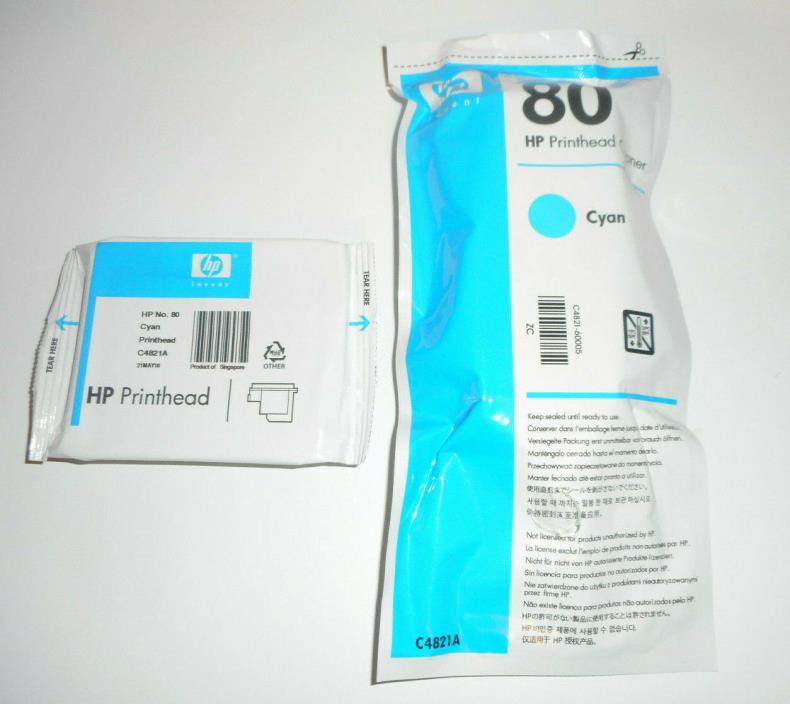 NEW GENUINE HP #80 CYAN PRINTHEAD/CLEANER C4821A DESIGNJET 1000 1050  2018 DATE