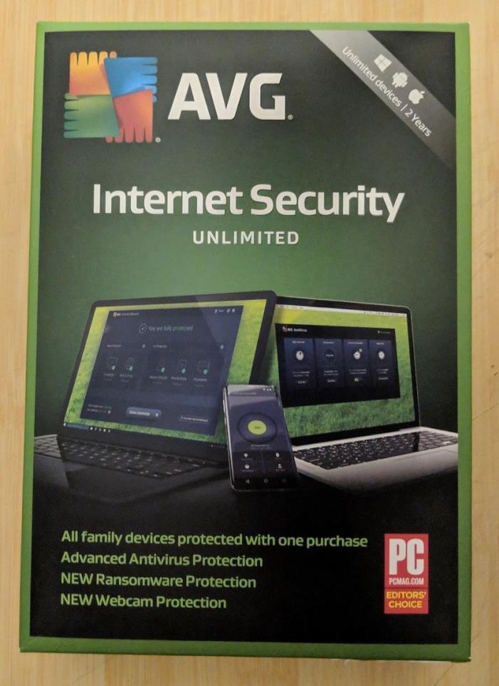 SEALED AVG Internet Security Anitivirus Unlimited Dev/2 Year Windows Android iOS