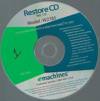 Emachine RESTORE CD Ver1.0 Model W2785 VGC (3 Disc)