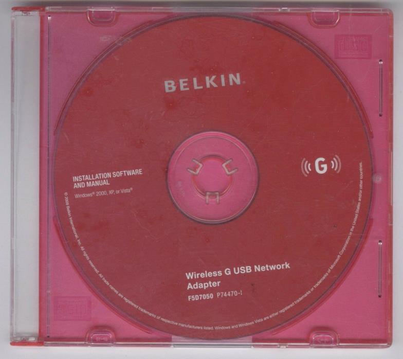 Belkin Installation CD ONLY Wireless G USB Network Adapter Windows 2000 XP Vista