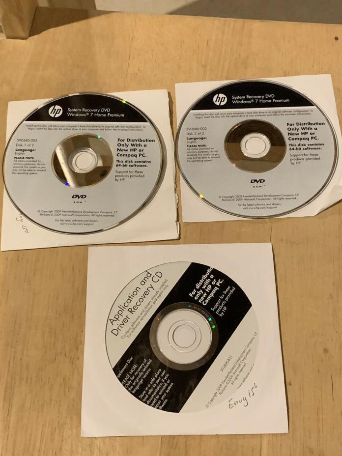 GENUINE HP RECOVERY CD SYSTEM 590684-003-CD1 3 Discs Envy N50NR