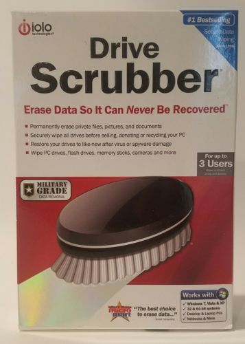 iolo Drive Scrubber Secure Data Wiping 3 Users Windows Brand New Factory Sealed