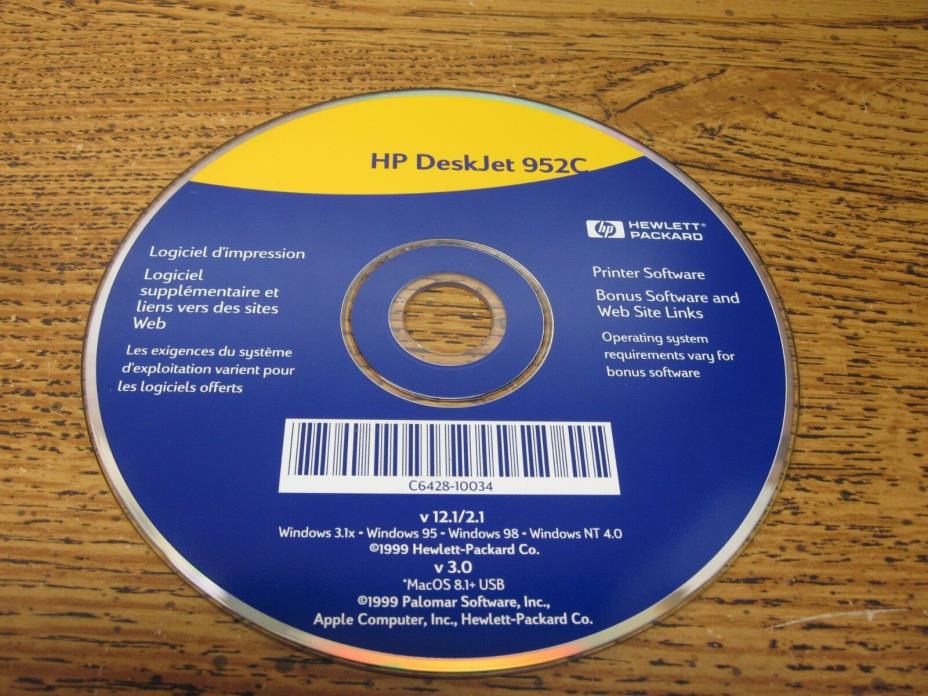 Hp Printer Software CD For Deskjet 952C CD #C6428-10034 In Good Shape