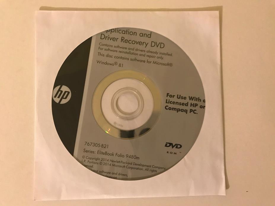 HP Application and Driver Recovery DVD Elite Folio 9480m series 767305-B21