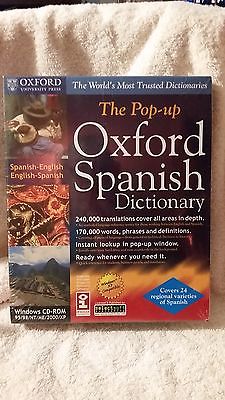 SEALED NIB Pop-Up OXFORD SPANISH Dictionary Windows CD 95/98/NT/ME/2000/XP
