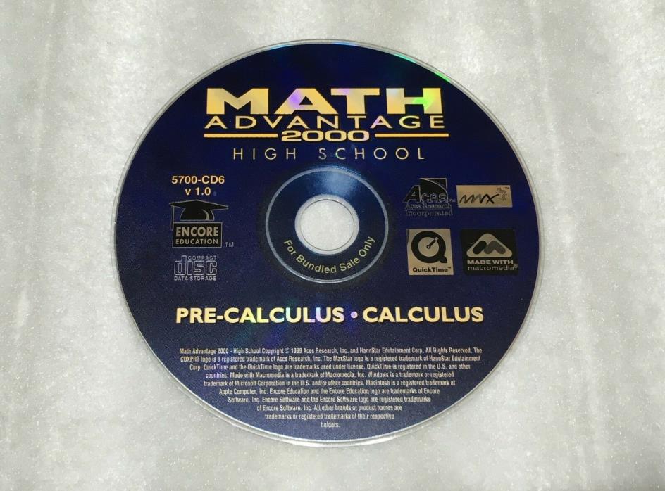 MATH ADVANTAGE 2000 HIGH SCHOOL PRE-CALCULUS / CALCULUS CD ROM V. 1.0