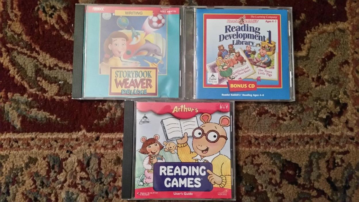 Lot of 3 Reading Writing CD's Reader Rabbit's Arthur's MECC ages 3 and up
