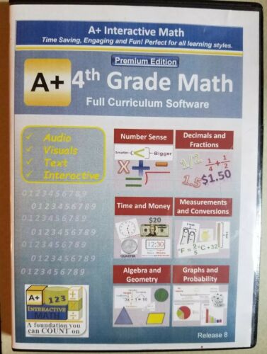 A+ Interactive Math Premium Ed Homeschool 4th Grade Full Curriculum Software