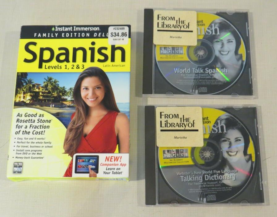 Instant Immersion Latin American Spanish Levels 1, 2, 3, Dictionary, World Talk