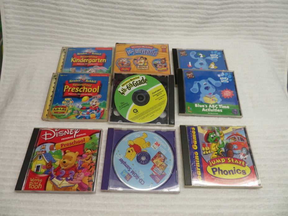 LOT OF 9 CHILDRENS CD LEARNING EDUCATION DISCS BLUES CLUES DISNEY READER RABBIT