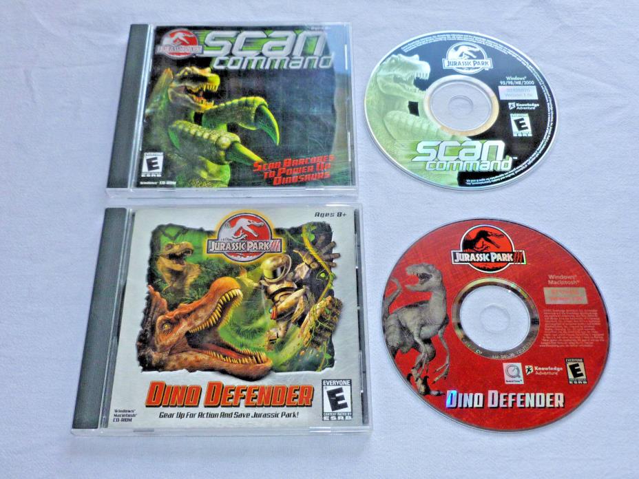 Jurassic Park PC Game Software Lot: Dino Defender, Scan Command MINT / NEAR MINT