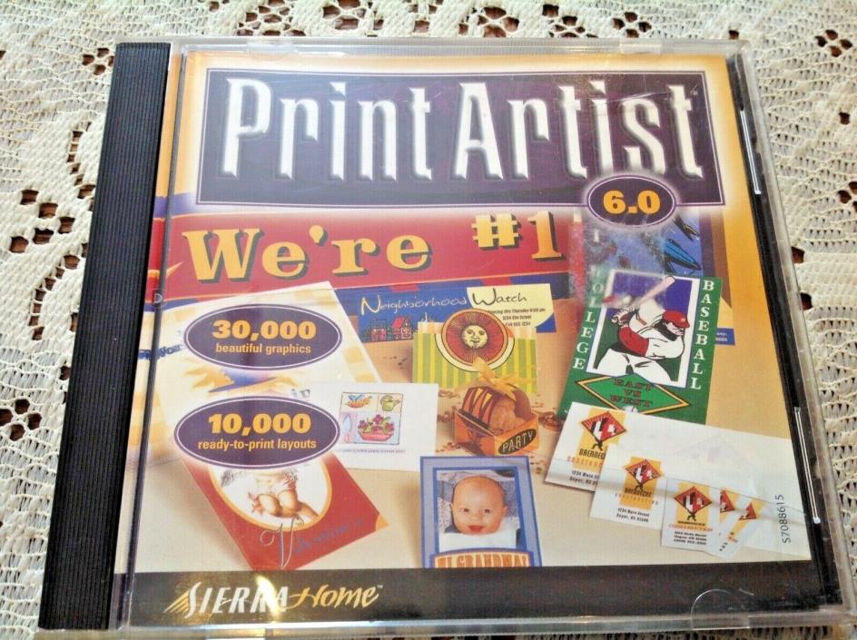 Print Artist 6.0 PC CD Rom 1999 Sierra Home Graphics 175K+ images Win 95 98
