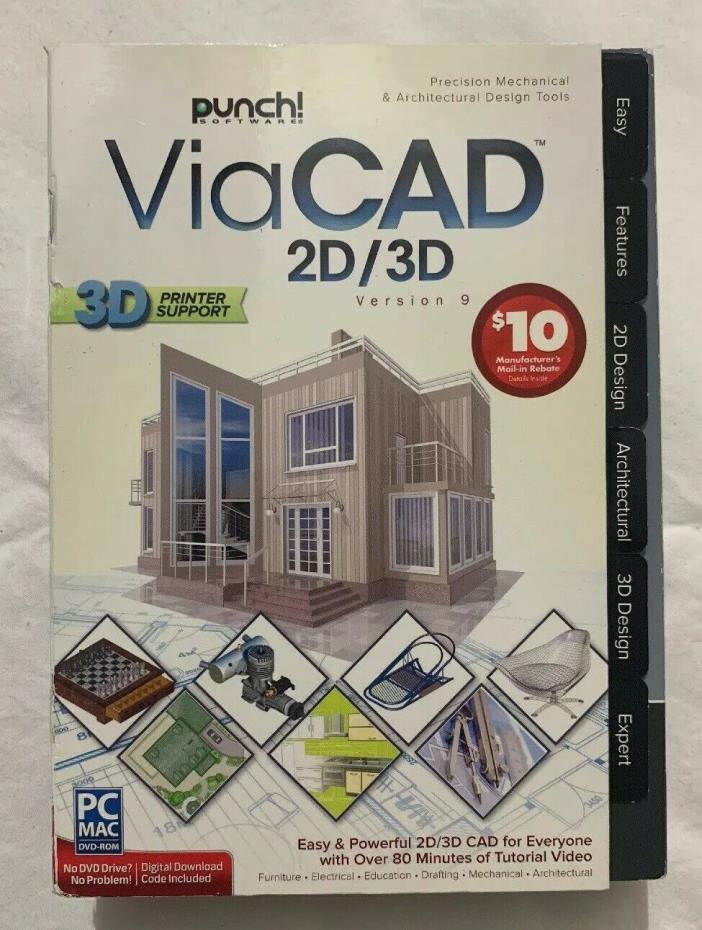 ViaCAD 2D/3D Version 9 Punch Software New & Sealed Printing Disc PC/Mac FreeShip