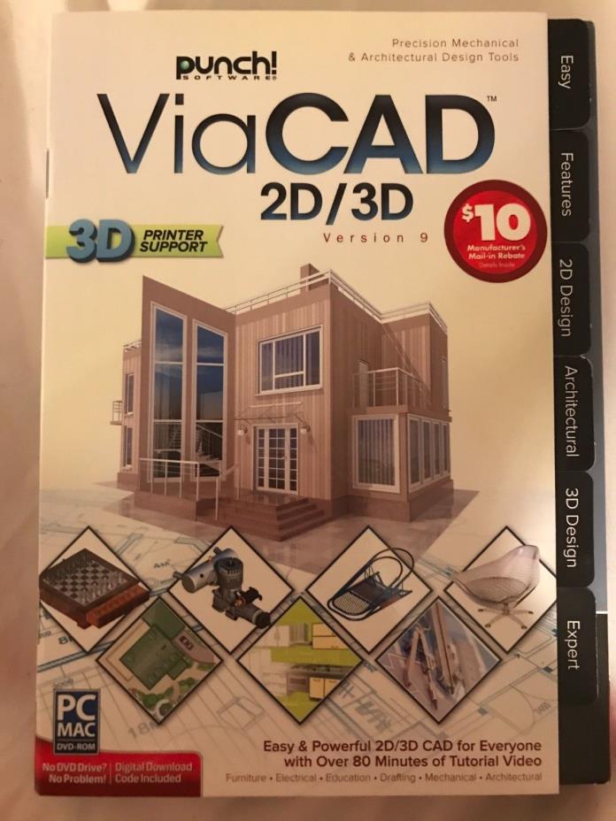 Punch Software ViaCAD 2D/3D Version 9 New Sealed 3D Printing Disc