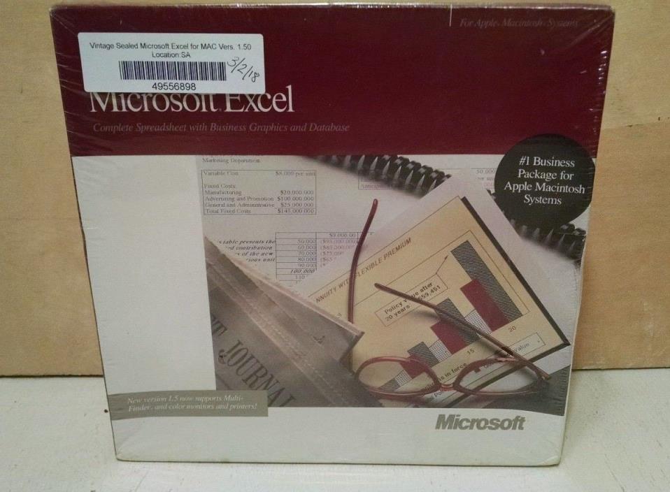 Sealed New Vintage Microsoft Excel Version 1.5 For Macintosh Plus SE II 1988