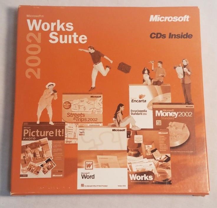 Microsoft Works Suite 2002 PC 5 CD-ROMs Word 2002 Money Picture It! Photo v2002