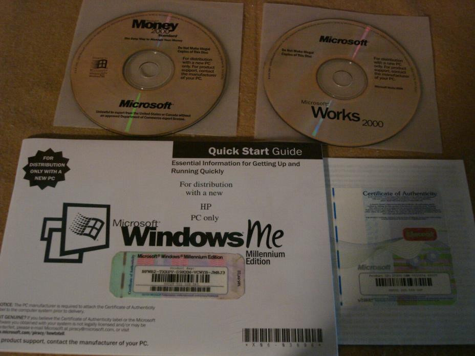Microsoft Windows ME HP Distribution CD with Money and Works 2000, 1GB Ram