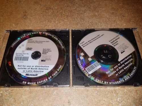 MICROSOFT OFFICE ENTERPRISE 2007 STUDENT & FACULTY (NO KEY CODES) 2 DISCS ONLY.